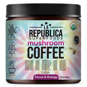 Lrla Superfoods Organic Mushroom Coffee (Hirie Special Edition) 35 Servings With 7 Superfood Shrooms, 100% Fair Trade Rich Mediu