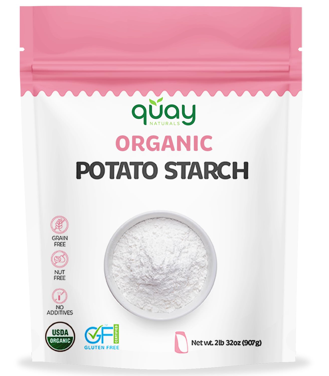 Quay Naturals Organic Potato Starch, Unmodified, 2Lb, Gluten Free, Non-Gmo, Plant-Based