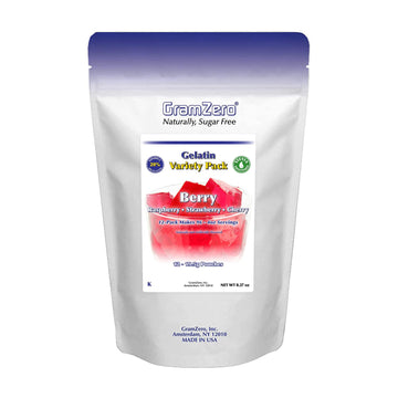 Gramzero Berry Variety (Raspberry, Strawberry, Cherry) Sugar Free Gelatin Mix 12-Pack, Zero Carb Dessert, Stevia Sweetened