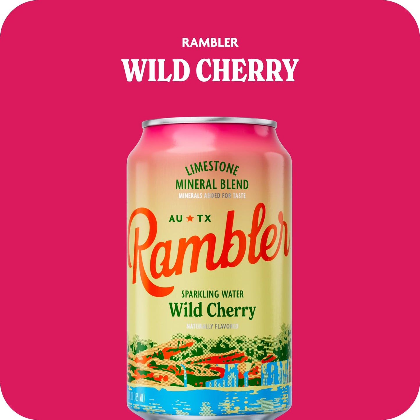 AUTX RAMBLER Sparkling Water, Limestone Mineral Blend, Wild Cherry Flavor, 12-Ounce Cans, 12-Pack