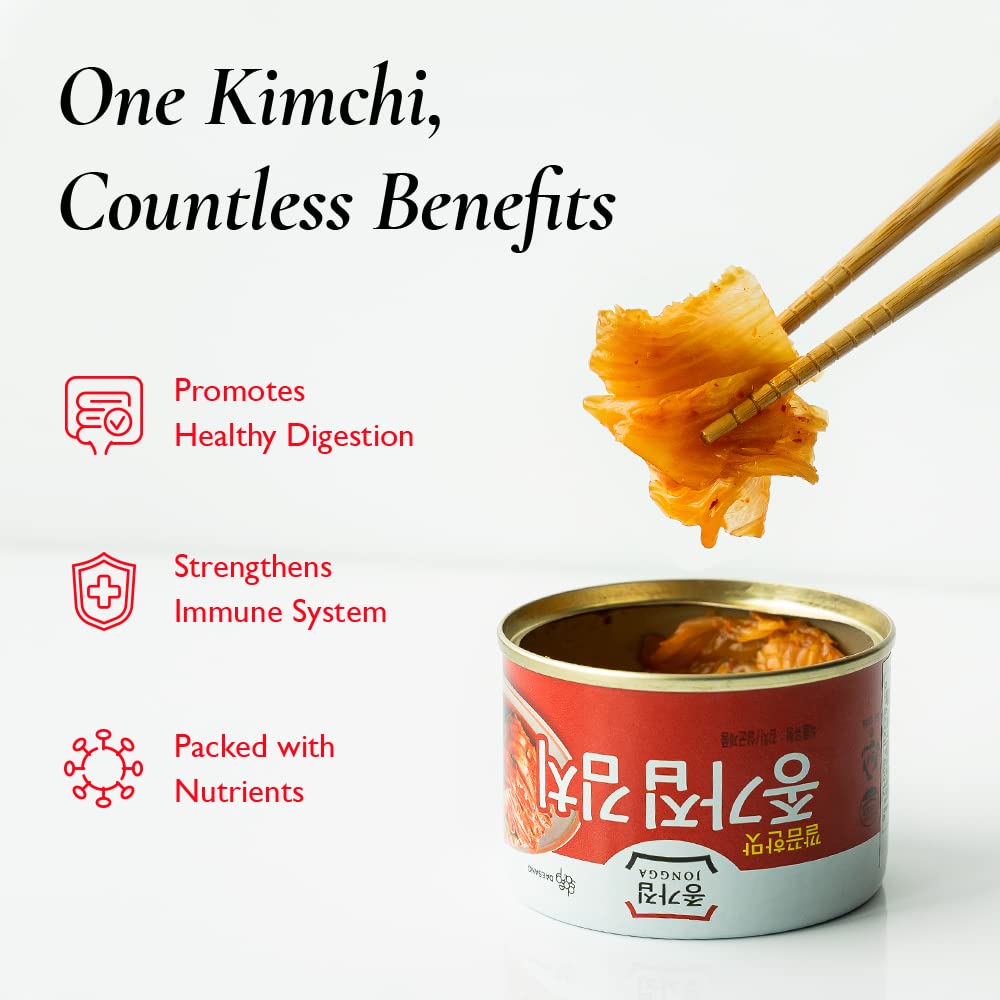 Jongga Original Can Kimchi (Pack Of 1), Shelf Stable Canned Kimchi, Spicy Korean Authentic Fermented Pickled Cabbage, Perfect Wi
