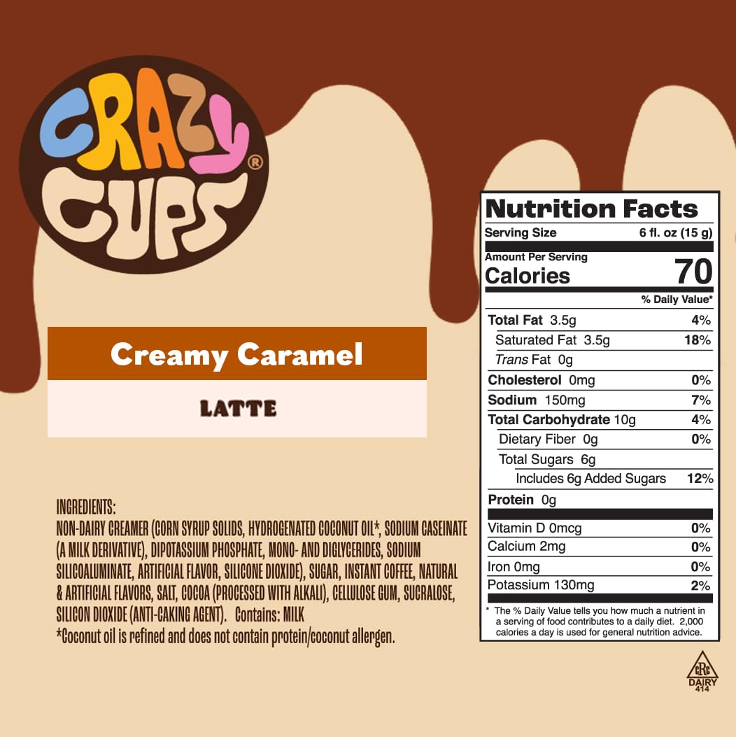 Crazy Cups Caramel Latte Pods, Single Serve for Keurig, Rich & Velvety, 22 Count