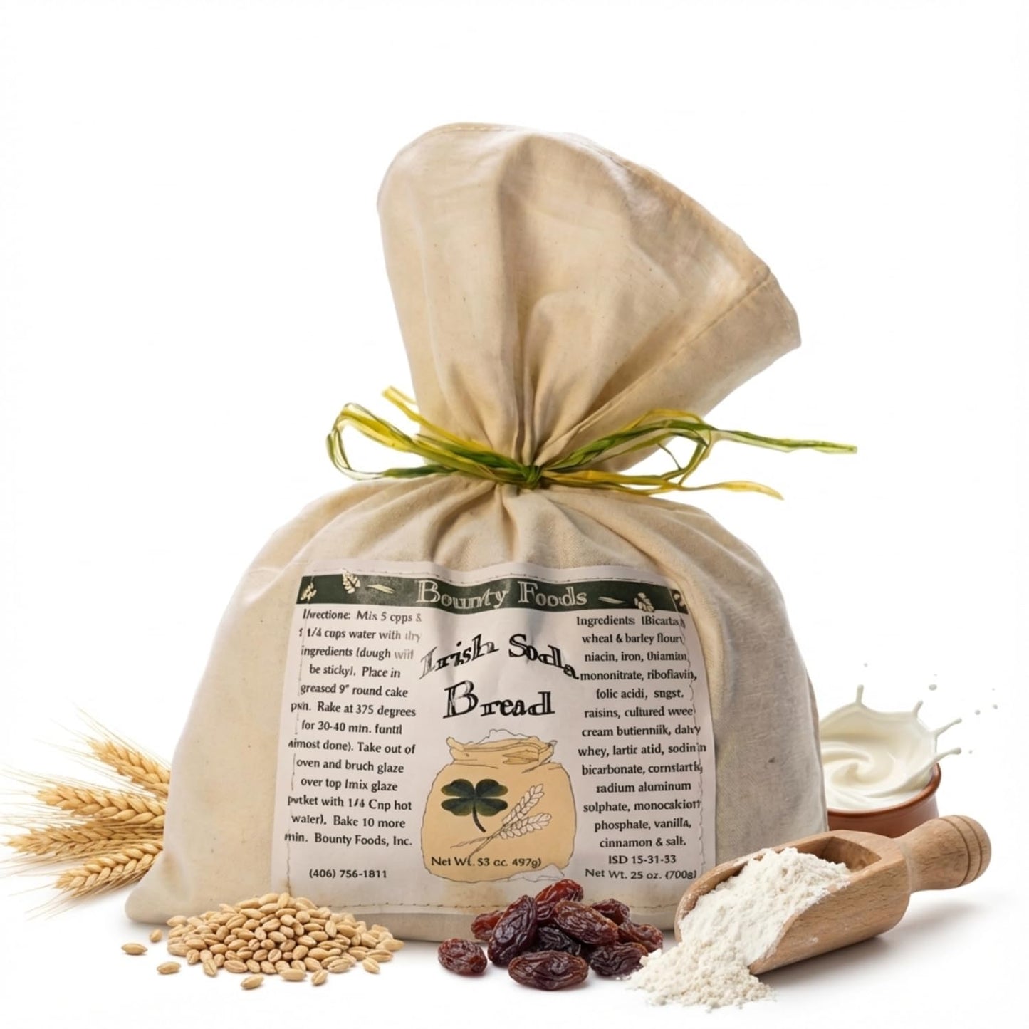 Bounty Foods Irish Soda Bread Mix 23 Oz – Handcrafted In Montana, Traditional Recipe, Rustic Artisan Quick Bread Kit In Western-Style Bag, Great For St. Patricks Day, Just Add Buttermilk Or Water