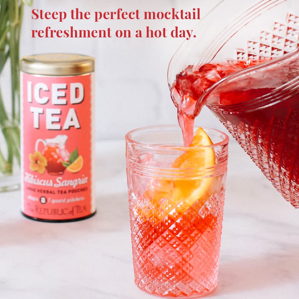 The Republic of Tea Hibiscus Sangria Iced Herbal Tea 8 Count, Pink, Model 16445, Naturally Caffeine Free