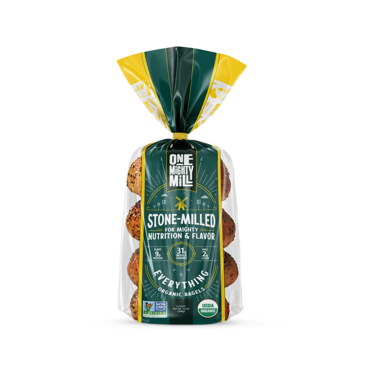 One Mighty Mill Whole Wheat Everything Bagels | 4 count - 12oz.