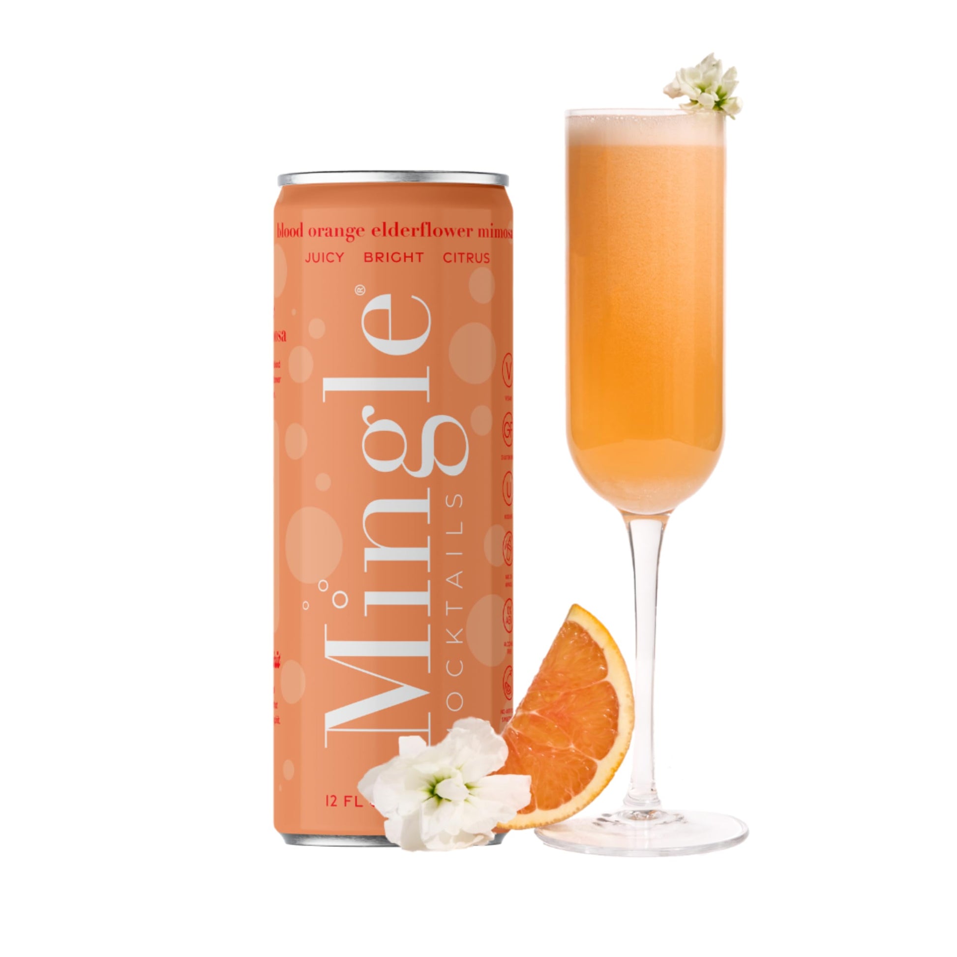 Mingle Mocktails Non Beverage-Style Mixed Flavors | Blood Orange Elderflower Mimosa 24 Can Pack