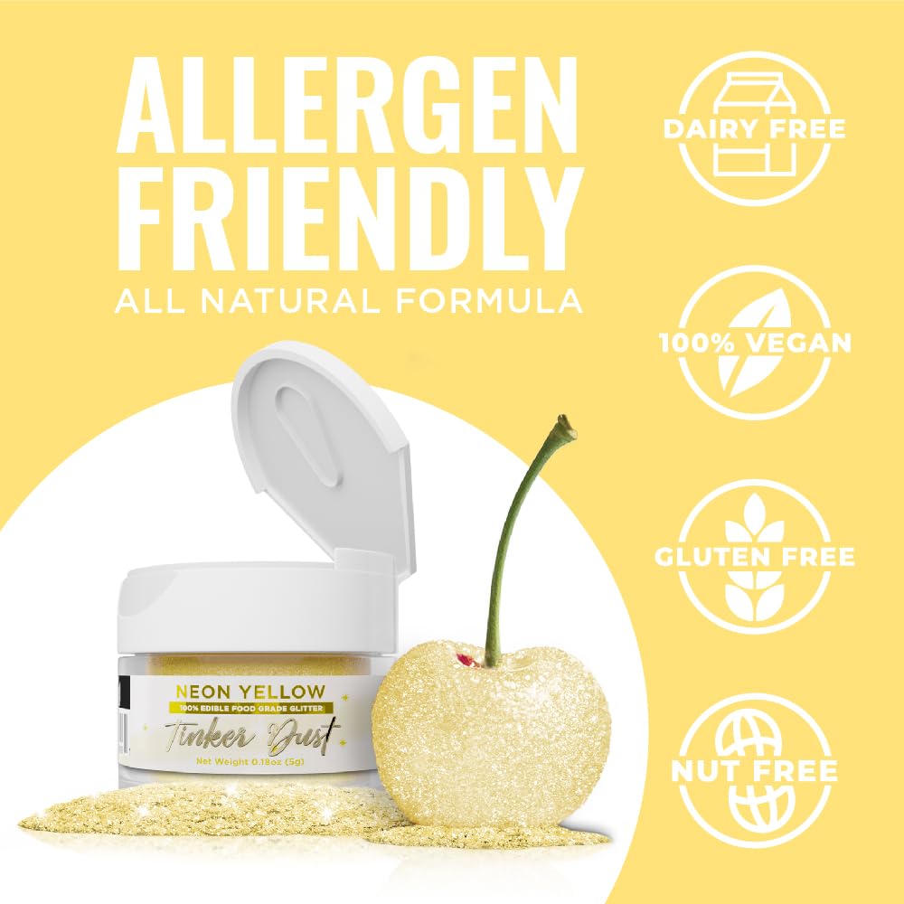 Bakell - Noen Yellow Tinker Dust (5G, 1X Jar) Edible Glitter For Food, Desserts, And Beverages!