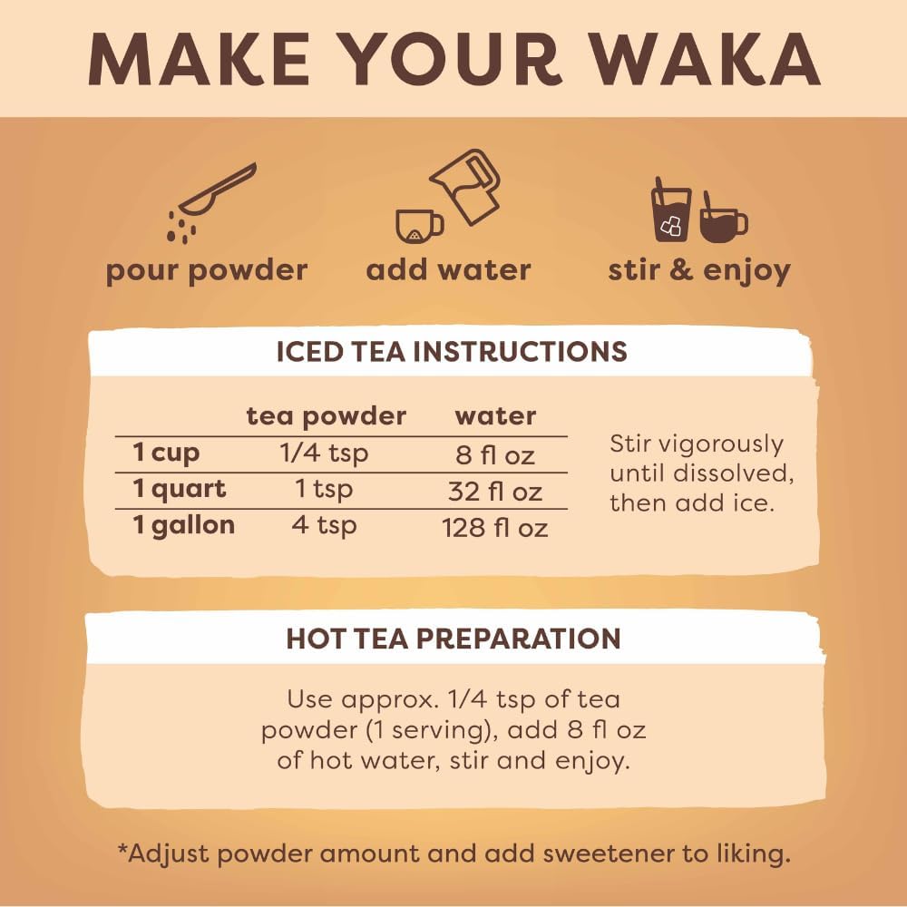 Waka Instant Black Tea Mix Pouch, Decaffeinated - 100% Tea Leaves, No Additives, Unsweetened Tea Powder For 50 Quarts Or 200 Cup