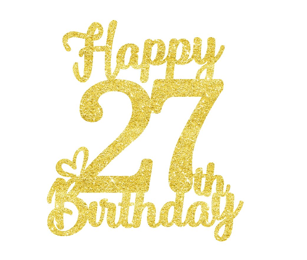 27 Birthday Cake Toppers-Gold Glitter, 27Th Cake Topper For Men,27 Cake Topper For Women, 27Th Birthday Decorations,27Th Birthda