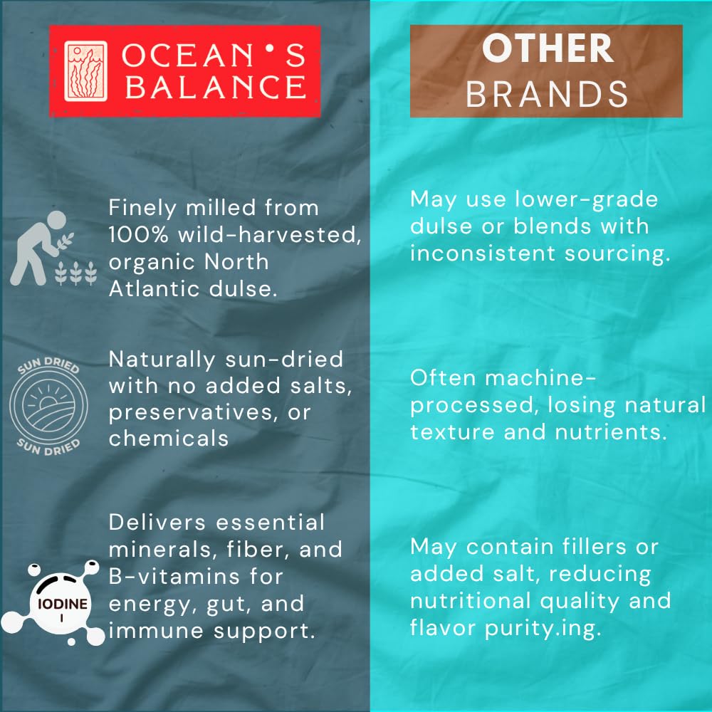 Oceans Balance: Organic Dulse Flakes - Maine Coast Seaweed Atlantic Ocean Sea Vegetables - Perfect for Keto Diet, Paleo Diet, Ve
