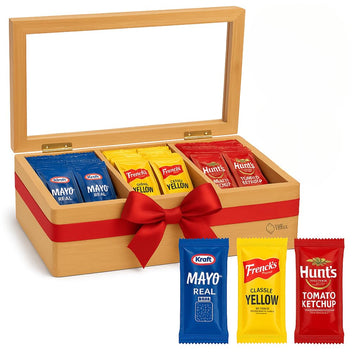 US THREE Grab-n-Go Condiment Packs - 150 Single Serve Pouches (Ketchup, Mustard, Mayo) - Dispenser Box, Ideal for Picnics and Parties