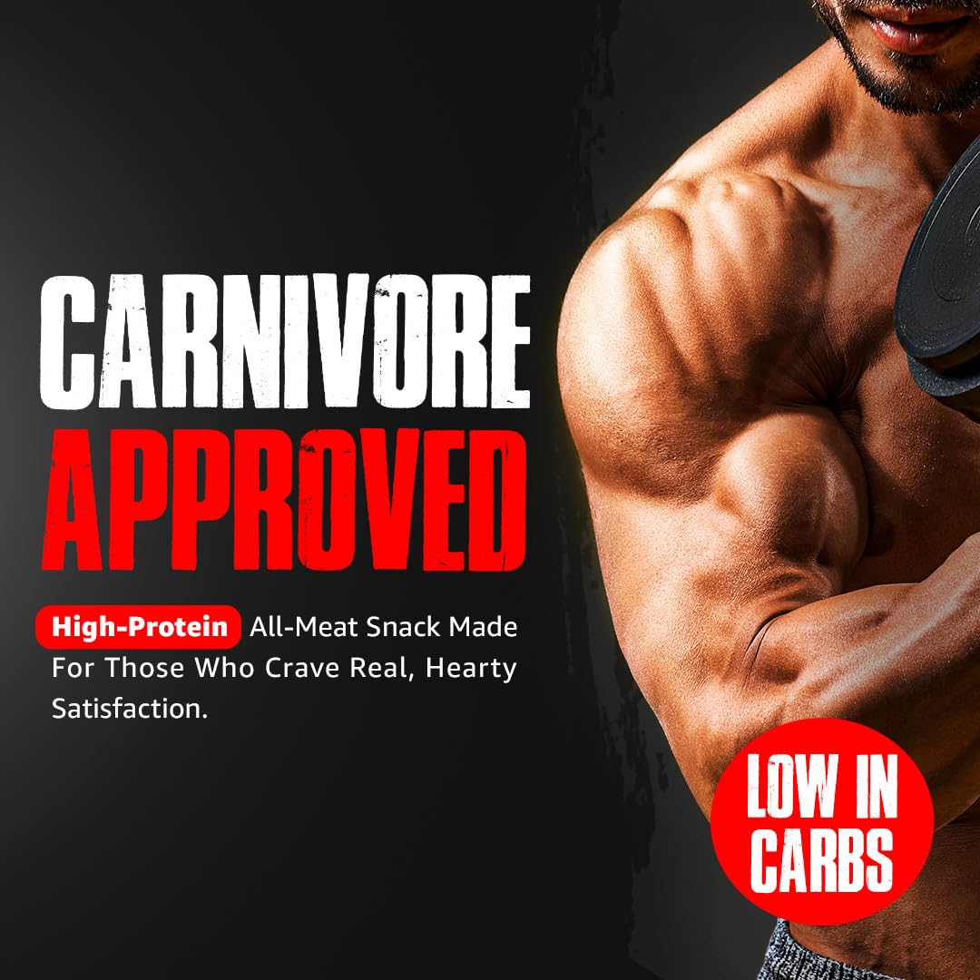 Carnivore Jerky | Grass Fed Beef Jerky - 3 Simple Ingredients - All Natural Carnivore Diet Snack - Sugar Free Keto Friendly Prot