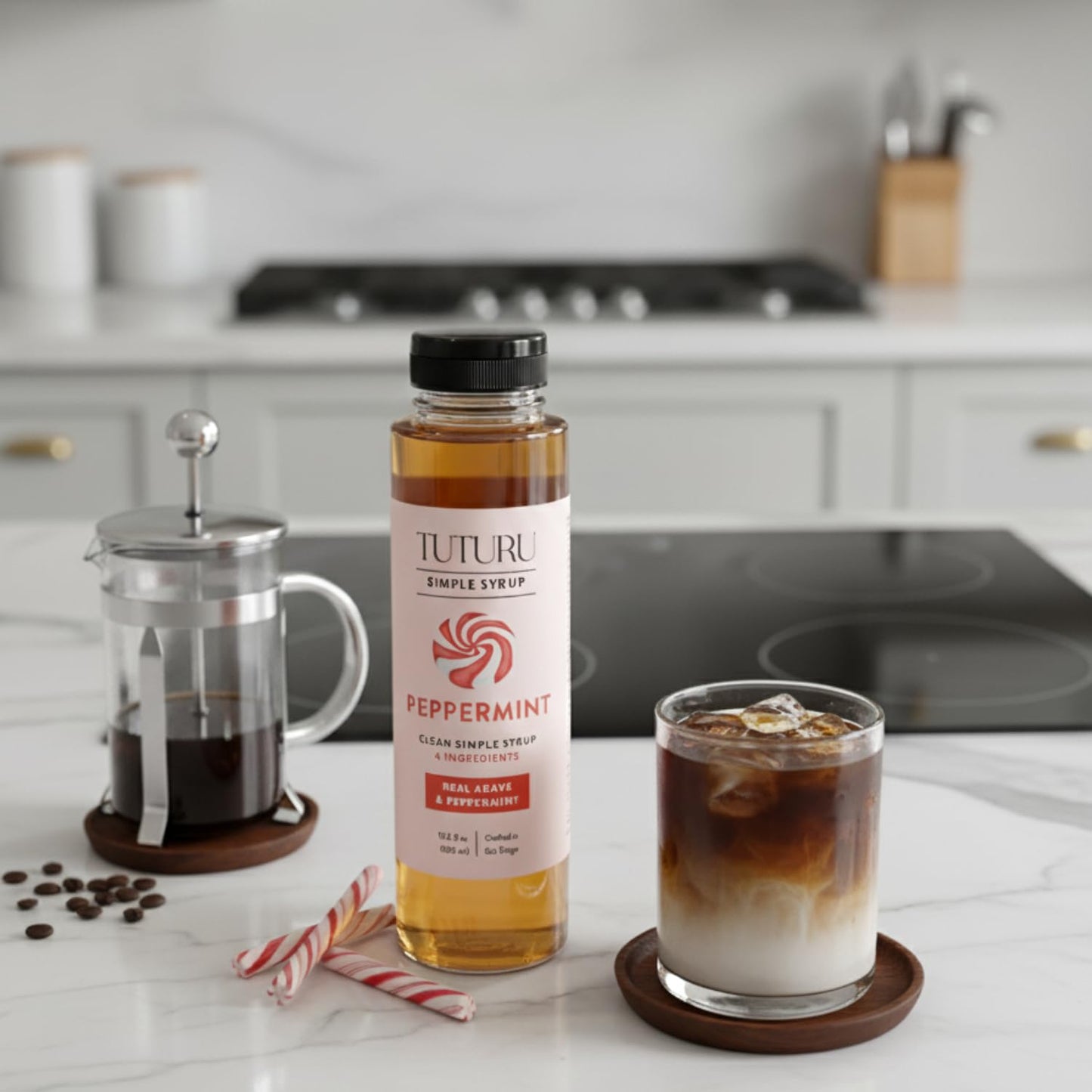 Peppermint Agave Simple Syrup for Coffee  Cocktails  Matcha - Sweetened with Agave Nectar - Infused with Real Peppermint Leaf - 13.5 oz