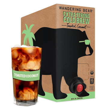 Wandering Bear Organic Toasted Coconut Cold Brew Coffee On Tap, Iced Coffee, 96 Fl Oz - Extra Strong, Smooth, Unsweetened, Shelf