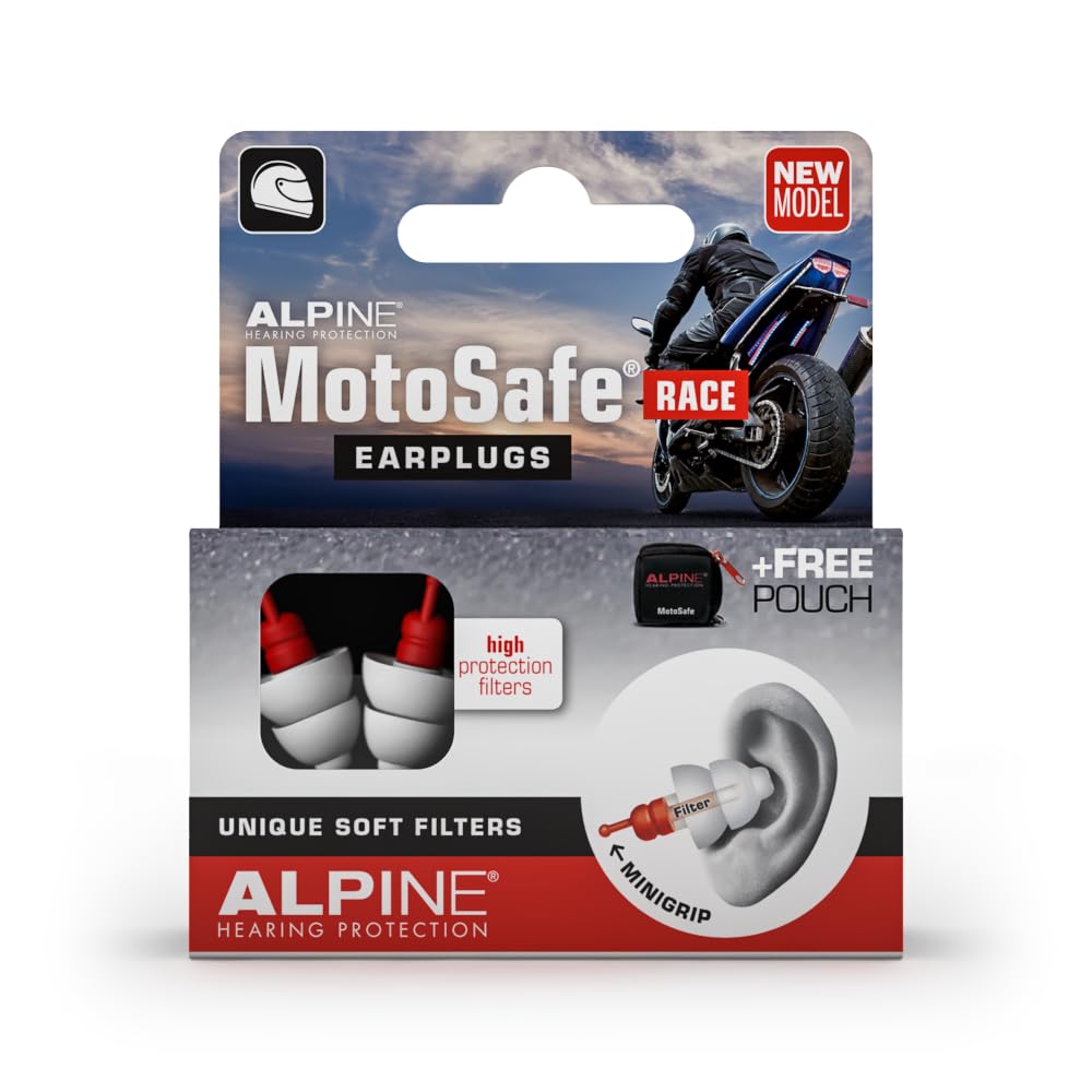 Alpine Motosafe Race - Motorcycle Ear Plugs For Wind Noise Reduction - 20Db - Motorcycle Hearing Protection - Ultra Soft Comfortable Motorcycle Hearing Protection - 1 Pair