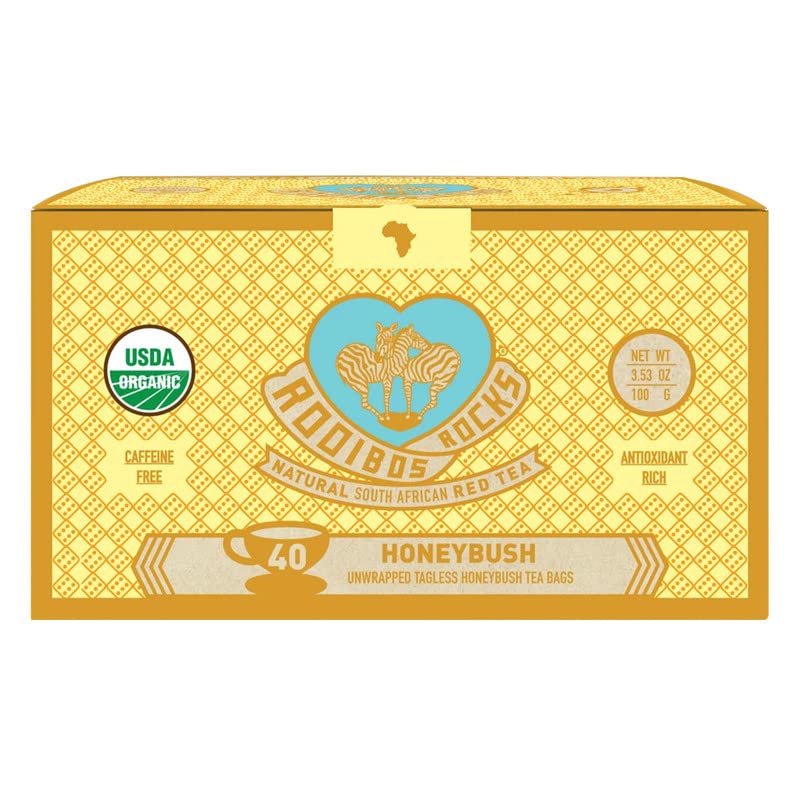 Rooibos Rocks Premium Honeybush Tea - Caffeine Free, 40 Tea Bags, Deep Red, Sustainably Sourced