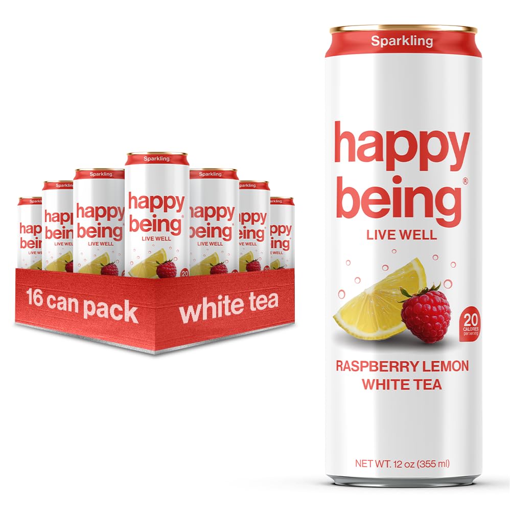 Happy Being Raspberry Lemonade White Tea 12oz – Turmeric, Elderberry, Vitamin D3, Caffeine Free, Low Calorie, 16 Pack