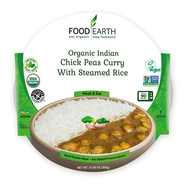 Food Earth - Indian Chick Peas Curry With Steamed Rice Meal - Ready To Eat Indian Cuisine - Organic Gluten-Free Gmo-Free - Healt