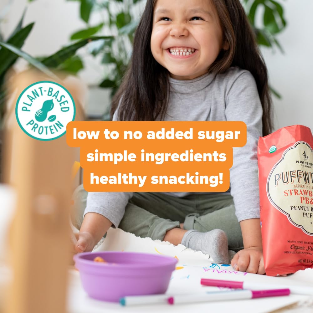 Puffworks Original Organic Peanut Butter Puffs, Plant-Based Protein Snack, Gluten- And Rice-Free, Vegan, Kosher, 1.2 Ounce (Pack