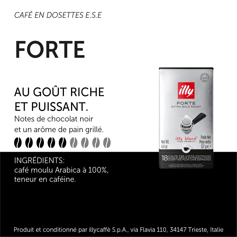 illy E.S.E. Coffee compact pieces - Forte Extra Dark Roast - 18 Count - Notes of Dark Chocolate