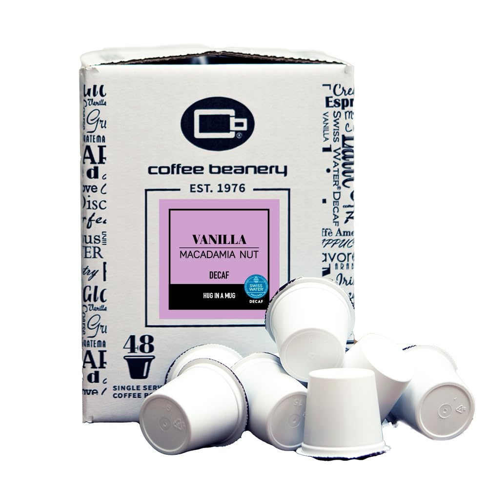 Coffee Beanery Vanilla Macadamia Nut Decaf Coffee Pods, Medium Roast, 96 Count, Bulk Flavored Pods