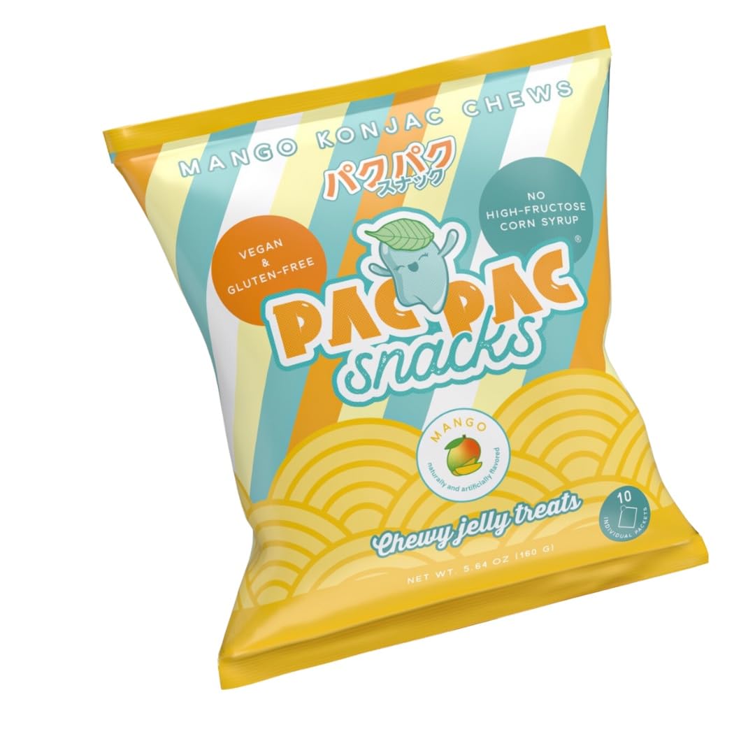 Pac Pac Snacks Mango Konjac Chews | Vegan, Gluten-Free, Low-Calorie | 1 Pack | Orange