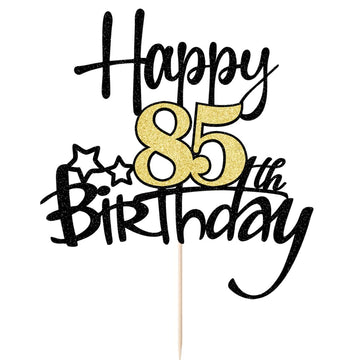 Kaoenla Black Gold Glitter Happy 85Th Birthday Cake Topper - Hello 85/Cheers85,Happy Fourteen Birthday Anniversary,85 Years Old