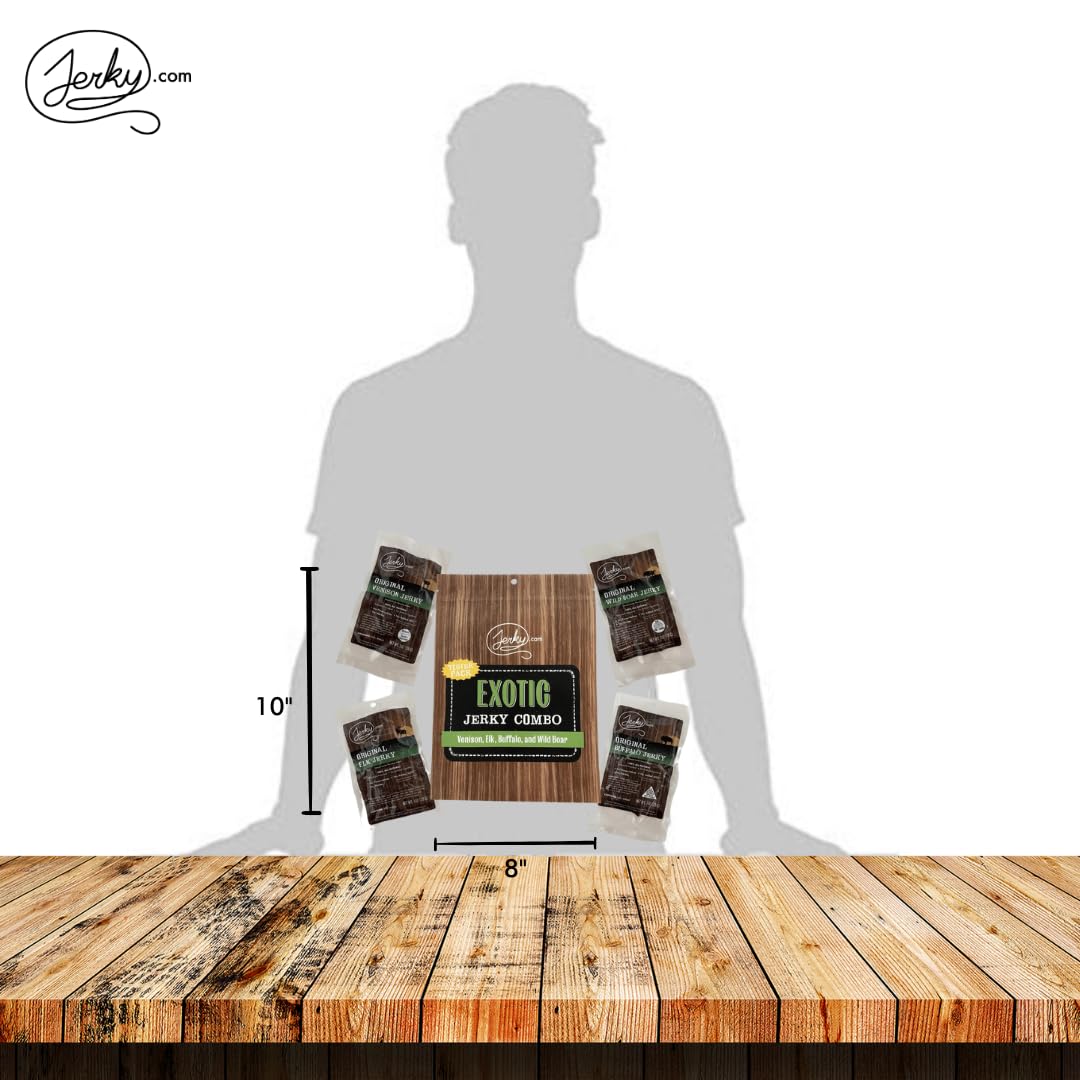 Jerky.Com'S Classic Exotic Jerky Variety Sampler Pack - Jerky Variety Pack With 4 Types Of Jerky - Buffalo, Wild Boar, Venison J