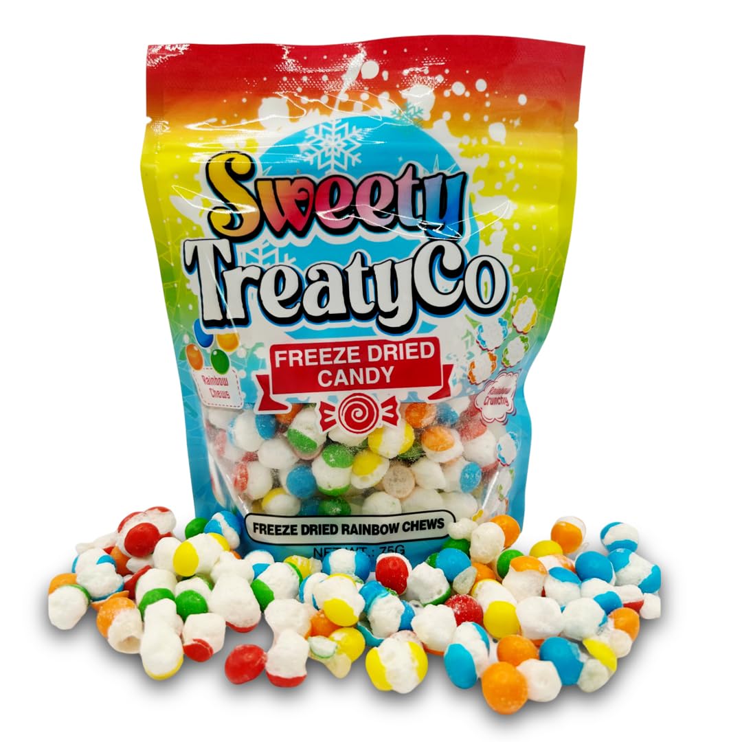 SWEETY TREATYCo. Freeze Dried Rainbow Gummies - Healthy Fruit Snacks - Freeze Dried Candy, Gluten-Free - Vegan-Friendly - No Add