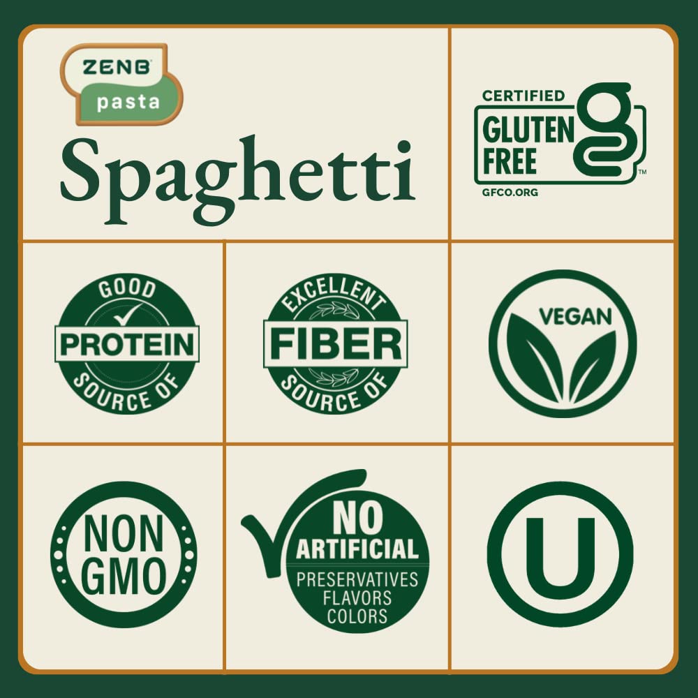 ZENB Plant Based Spaghetti - Made From 100% Yellow Peas, Gluten Free Pasta, Non-GMO, Vegan, Certified Kosher, 17g of Protein & 1