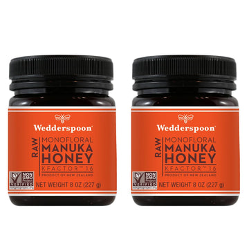 Wedderspoon Raw Premium Manuka Honey, Kfactor 16, 8 Oz (Pack Of 2), Unpasteurized, Genuine New Zealand Honey, Traceable From Our