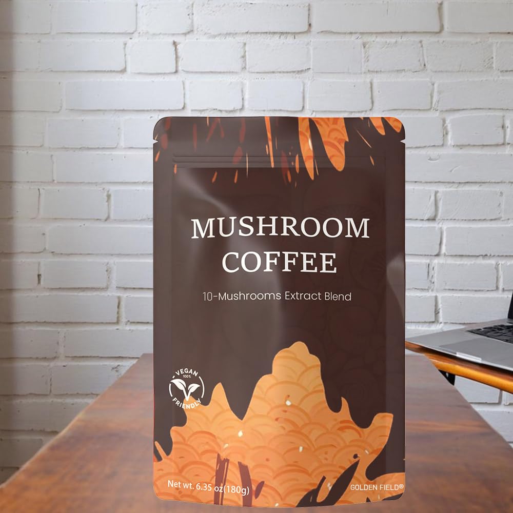 Golden Field Mushroom Coffee, 10-Mushroom Extract Blend, 6.35 oz, 30 Servings