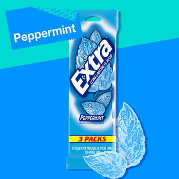 Extra Peppermint Sugar Free Chewing Gum, 15 Sticks (3 Pack)