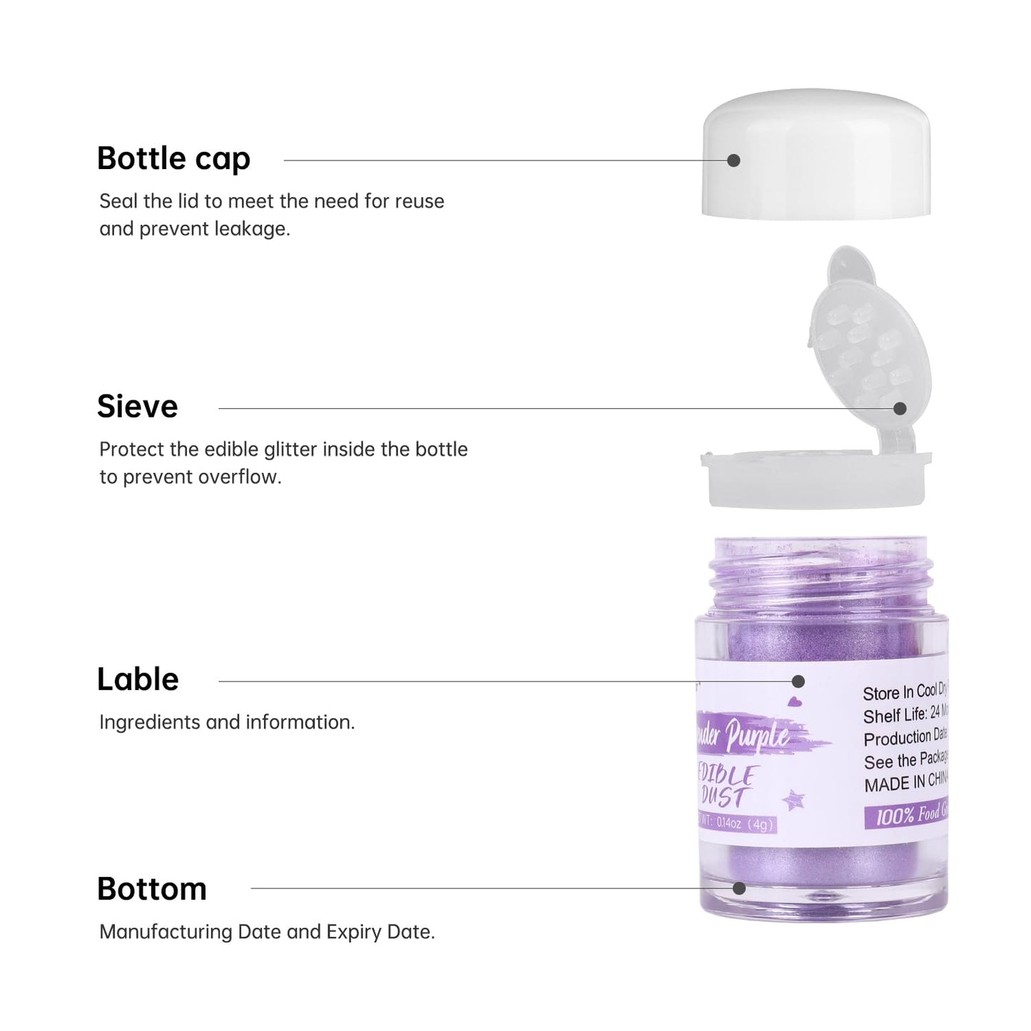 Sujoygar Edible Glitter Shimmer Dust for Cake Decorating, Lavender Purple, 4 Grams