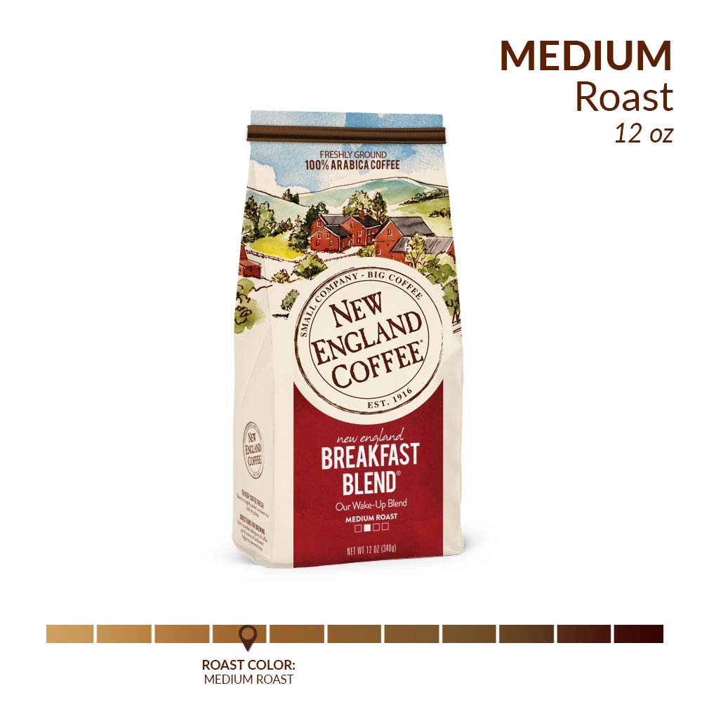 New England Coffee Breakfast Blend Medium-Roast Ground Coffee, 12-Ounce (Pack of 3), Rich Taste & Aroma