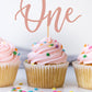 24Pack First Birthday Cupcake Topper - Glitter Pink One Cupcake Picks,1St Birthday Cupcake Decorations Supplies (Pink)
