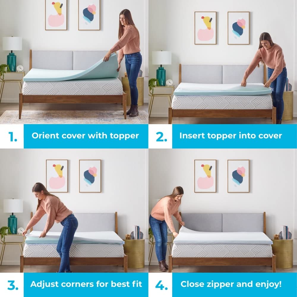 Linenspa 4 Inch Mattress Topper Cover California King - Cover Only - Machine Washable - Breathable - Non Slip - Cover For Mattre