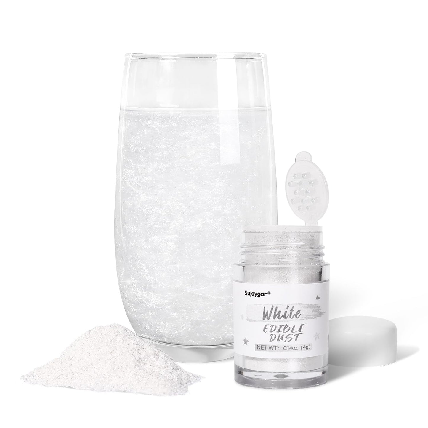 Sujoygar Edible Glitter Powder for Baking, White Luster Dust, 4g Size, Ideal for Cakes, Cupcakes, and Cocktails