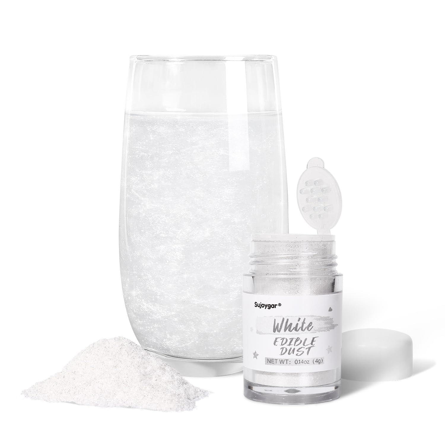 Sujoygar Edible Glitter Powder for Baking, White Luster Dust, 4g Size, Ideal for Cakes, Cupcakes, and Cocktails