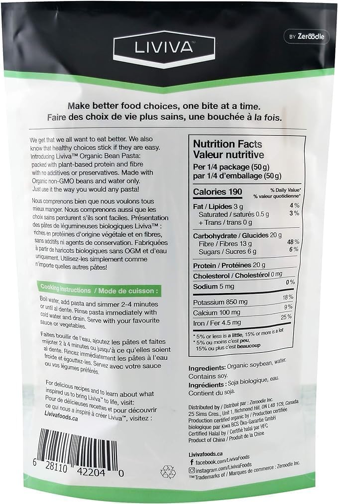 Liviva Organic Gluten Free Soybean Spaghetti Noodle Pasta (6 Pk) - 92 G Protein Bag - Certified Plant-Based Non-Gmo Kosher Halal