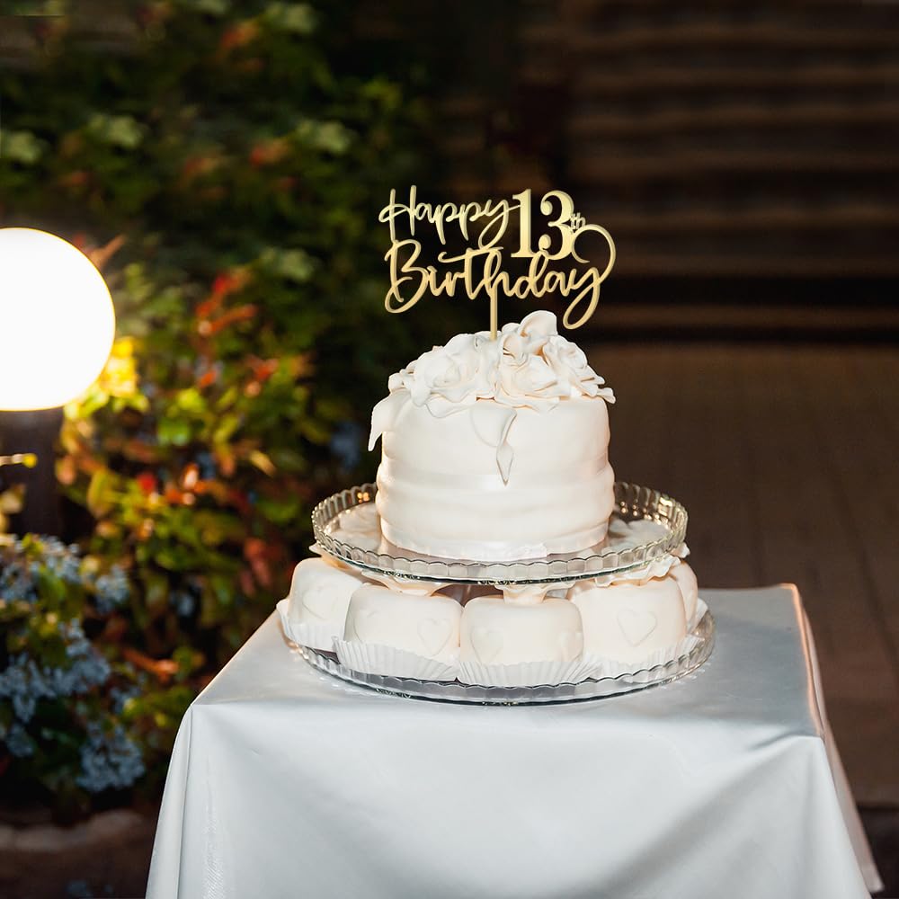 Happy 13 Th Birthday Cake Topper,Mirrored Gold Acrylic Durable Cake Topper,13Th Birthday Party Cake Decorations, Hello 13Th Year