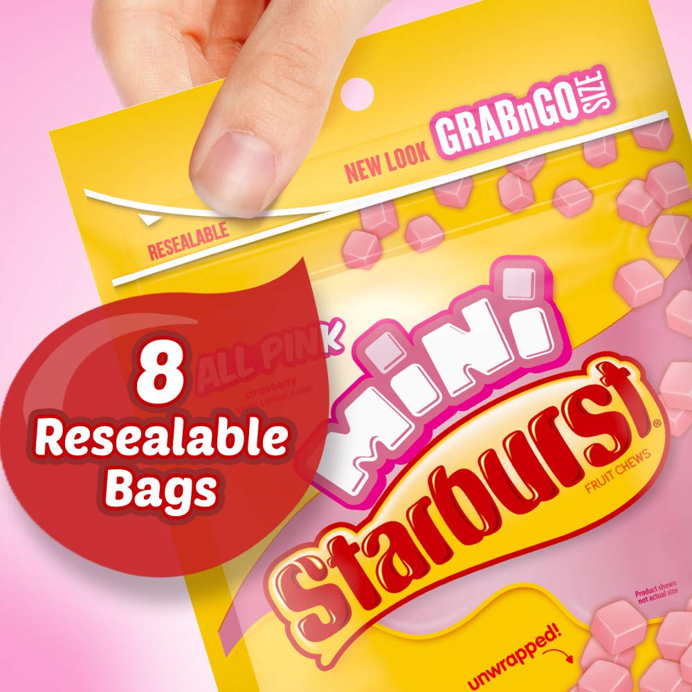 Starburst Minis All Pink Fruit Chews Candy, 8 Oz Grab N Go Resealable Bag (Pack Of 8)