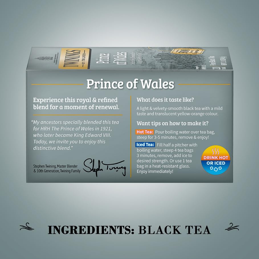 Twinings Prince Of Wales Tea - Classic, Mellow Caffeinated Black Tea Bags Individually Wrapped, 20 Count