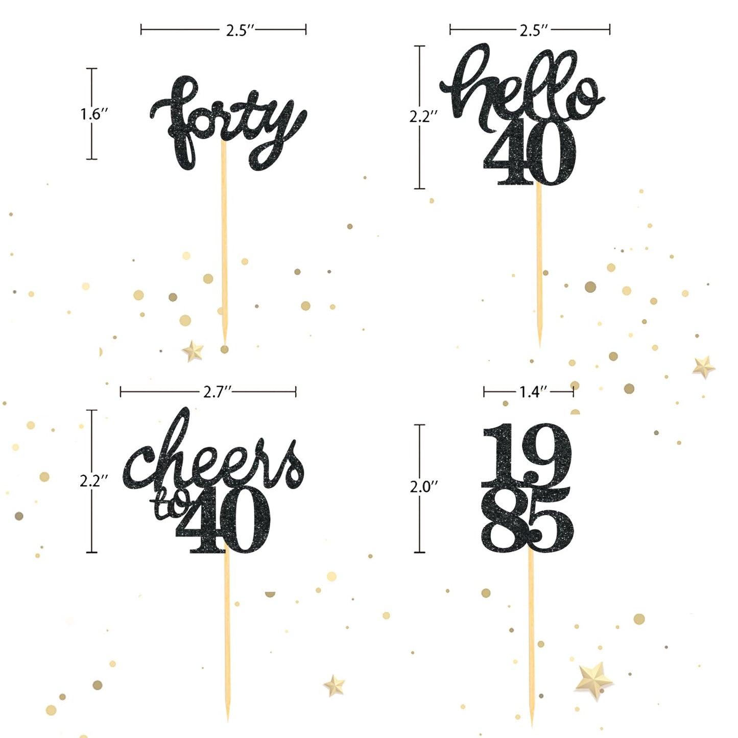 24 Pcs Glitter 40Th Birthday Cupcake Toppers For Celebrating Forty Years Old Birthday Party Decorations (Glitter Black)
