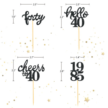 24 Pcs Glitter 40Th Birthday Cupcake Toppers For Celebrating Forty Years Old Birthday Party Decorations (Glitter Black)