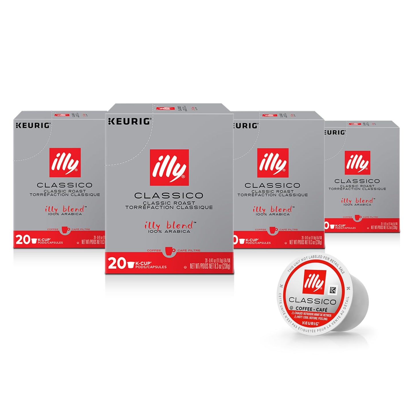 Illy Coffee K Cups for Keurig Machines, Classico Roast, Mild & Flavorful, 20 Count (Pack of 4)