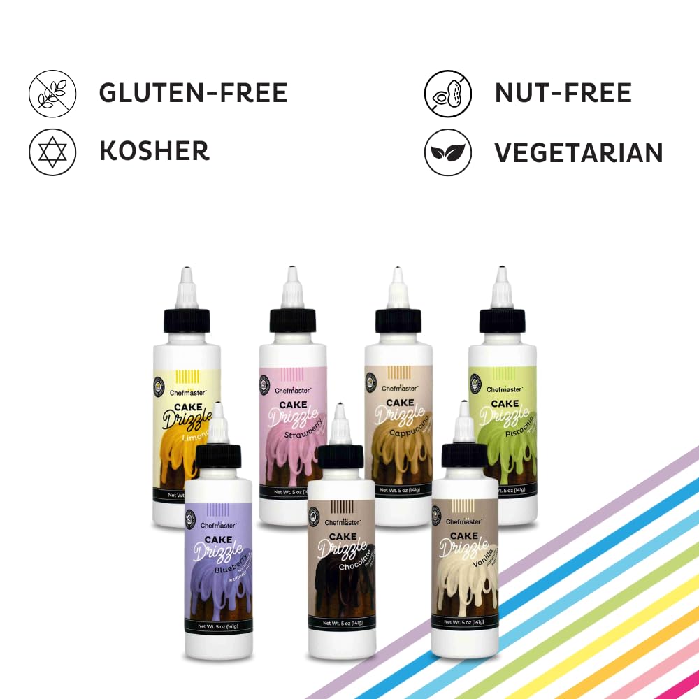 Chefmaster Vanilla-Flavored Cake Drizzle, Edible Cake Drip Frosting, 5 oz