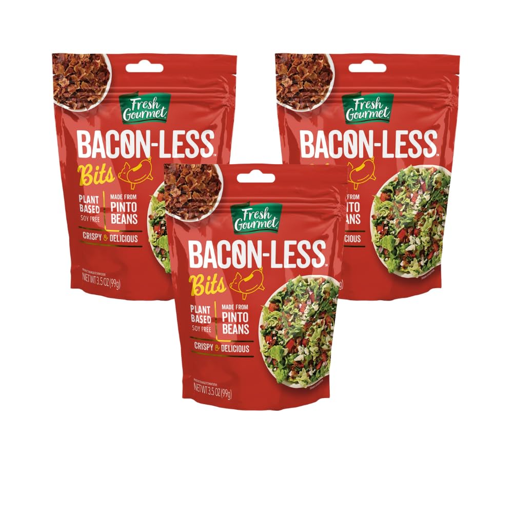 Fresh Gourmet Vegan Bacon-Less Bits, Plant-Based Topping, Soy-Free, 3.5 oz (Pack of 3)