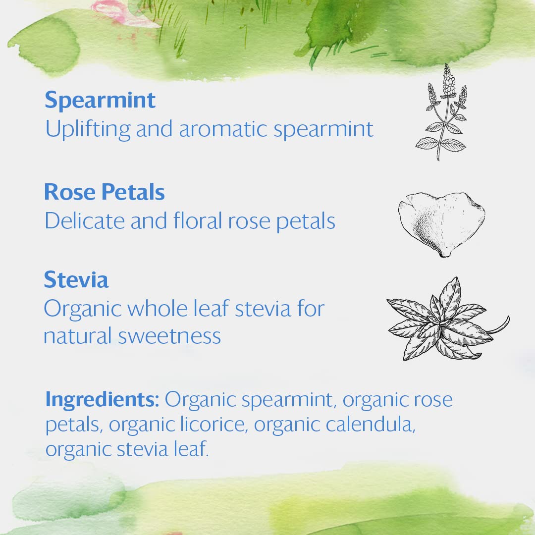 Grace Farms Organic Spearmint Rose Herbal Tea - Caffeine Free, Fair Trade, 16 Pyramid Sachets