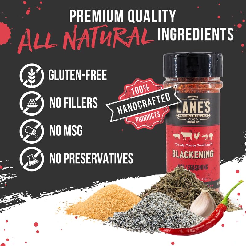 Lanes Blackened Seasoning Spice, All-Natural Cajun Blend for Fish, Pork & Beef, 4.6 Oz